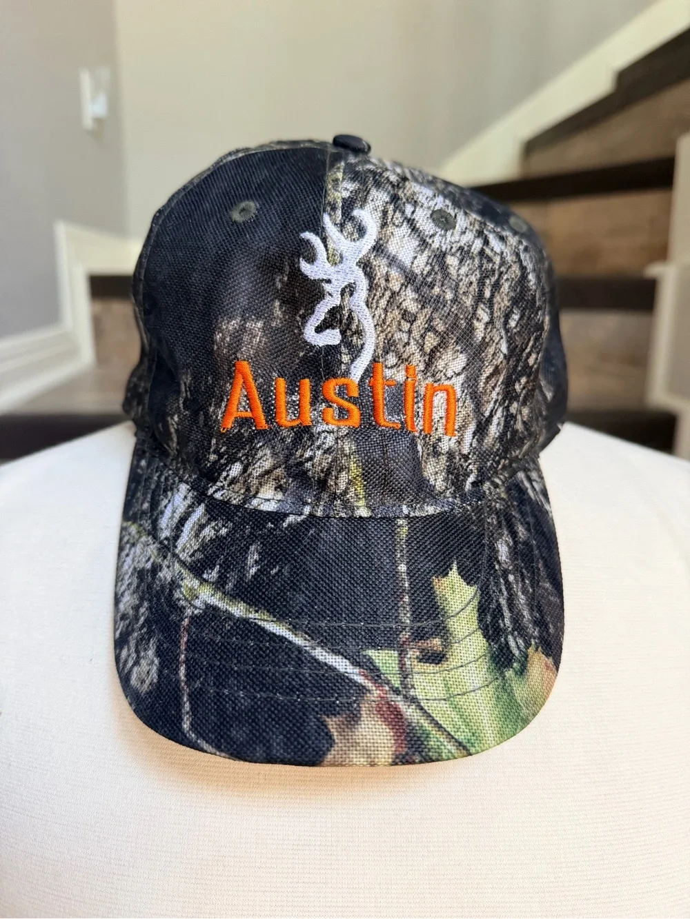 NWT Toddler Camo Hat - Deer Logo - Personalized with Austin in Orange thread